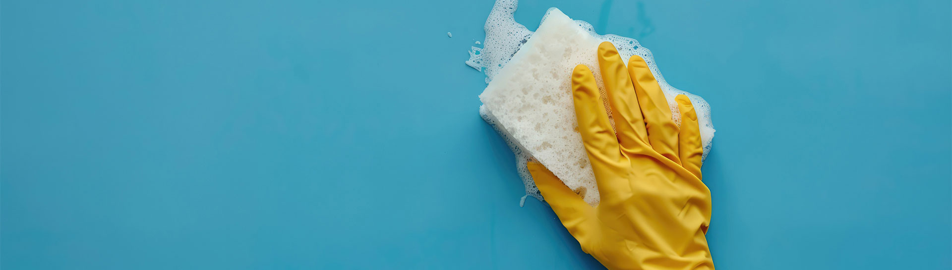 close up of a keeply employee cleaning with a sponge and soup