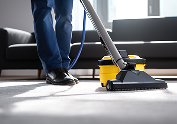 keeply employee vacuuming the living room of a house