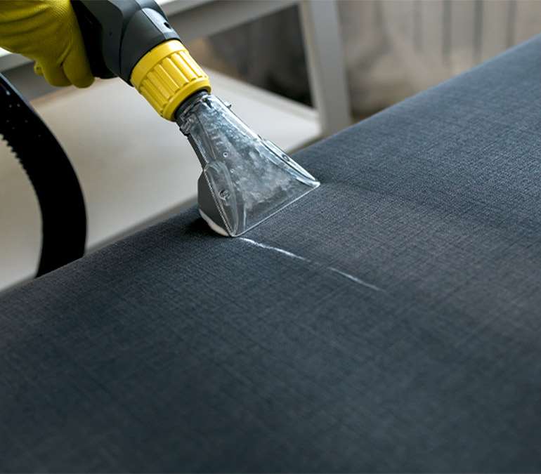 Deep cleaning and stain removal on upholstery using professional extraction tools.