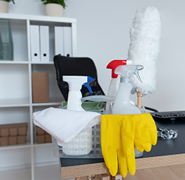 Professional-grade cleaning supplies for commercial office maintenance.